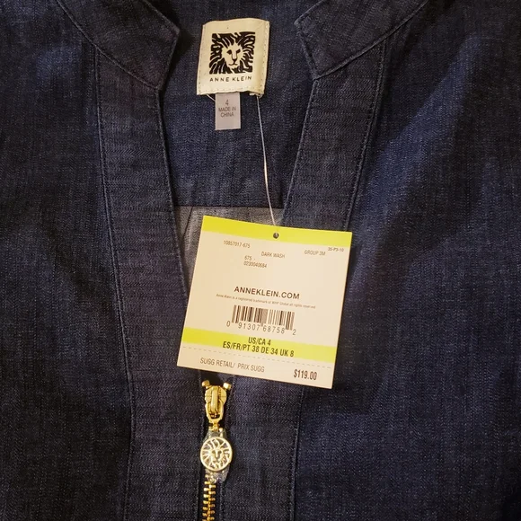 NWT Anne Klein Denim Shift Dress Zipper Neck Tab Sleeves Size 4 - Picture 8 of 8